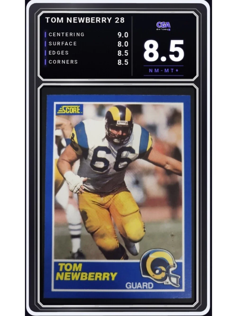 1989 Score Football #28 Tom Newberry RC Los Angeles Rams - CGA 8.5 Digital Grade